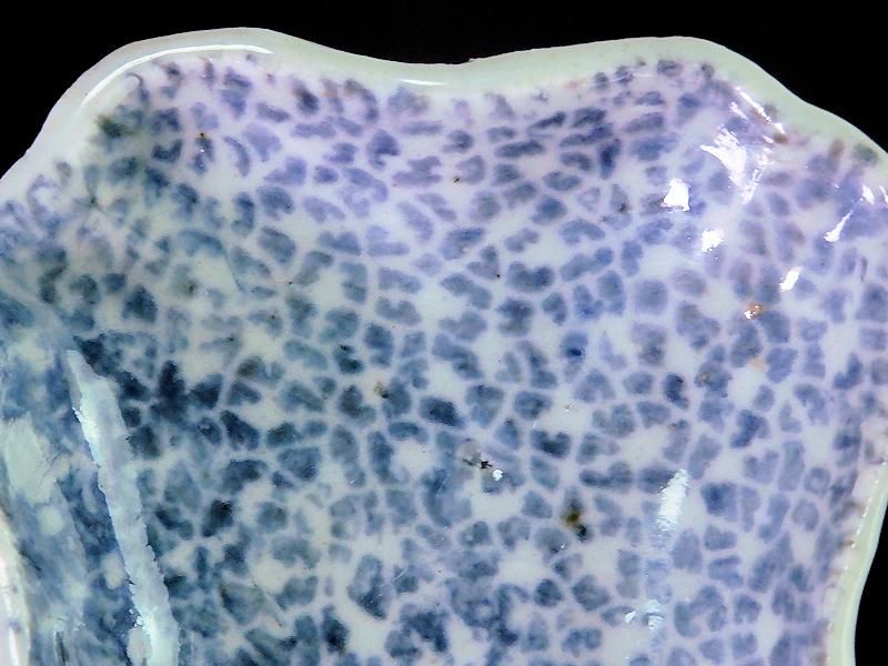 古伊万里 染付 型刷印判 氷裂紋図 糸巻形変形皿 江戸期