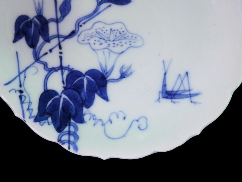 古伊万里 染付 朝顔にバッタ図 豆皿 手塩皿