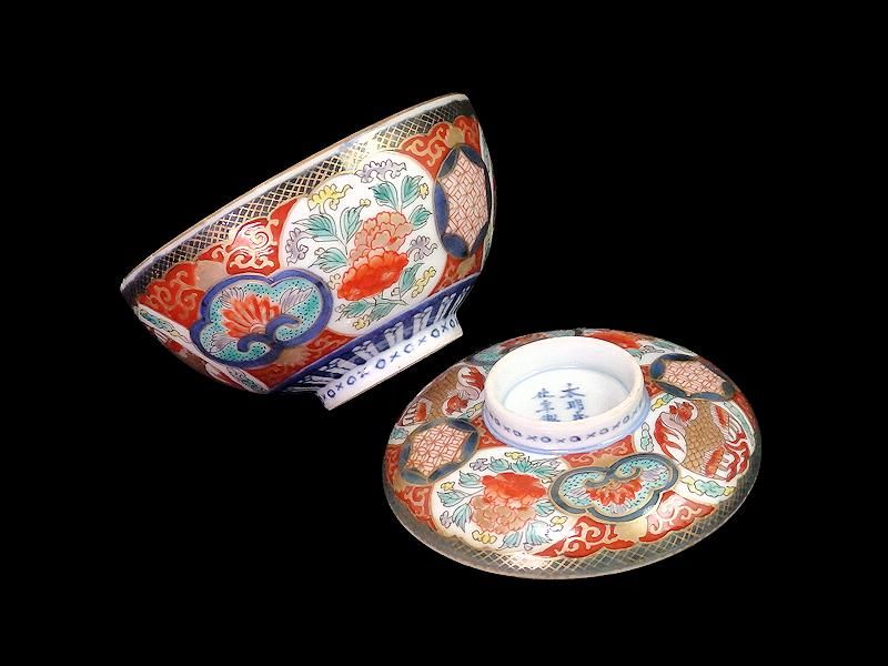 古伊万里 金襴手 牡丹に鳳凰図 蓋茶碗