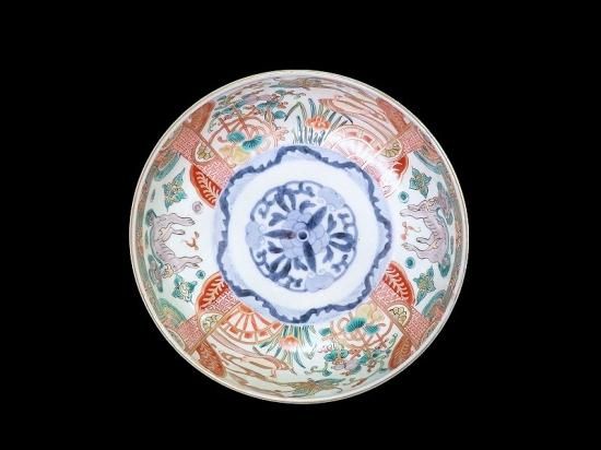 古伊万里 色絵 花鳥紋に獅子の図 深鉢