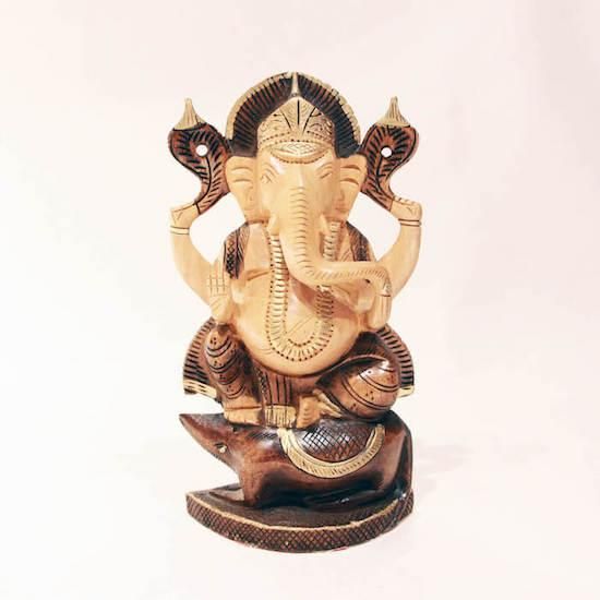 インドの神様 ガネーシャの木製置物｜高級インド雑貨カオス