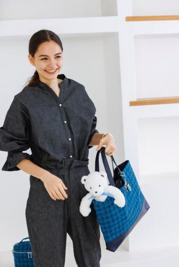 ファミリアコラボ ツイードトートバッグ ブルー - charmantsac