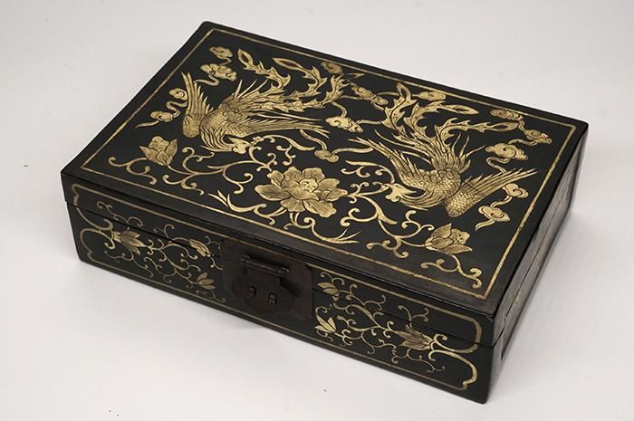 漆皮箱 文房具収納箱 黒漆金彩 鳳凰図 - 書道用具専門店 西本皆文堂