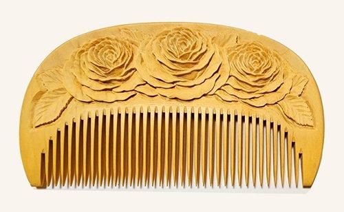 彫花櫛（薔薇）ホワイトシルバーコラボ さつまつげ - つげ櫛工房 辻忠