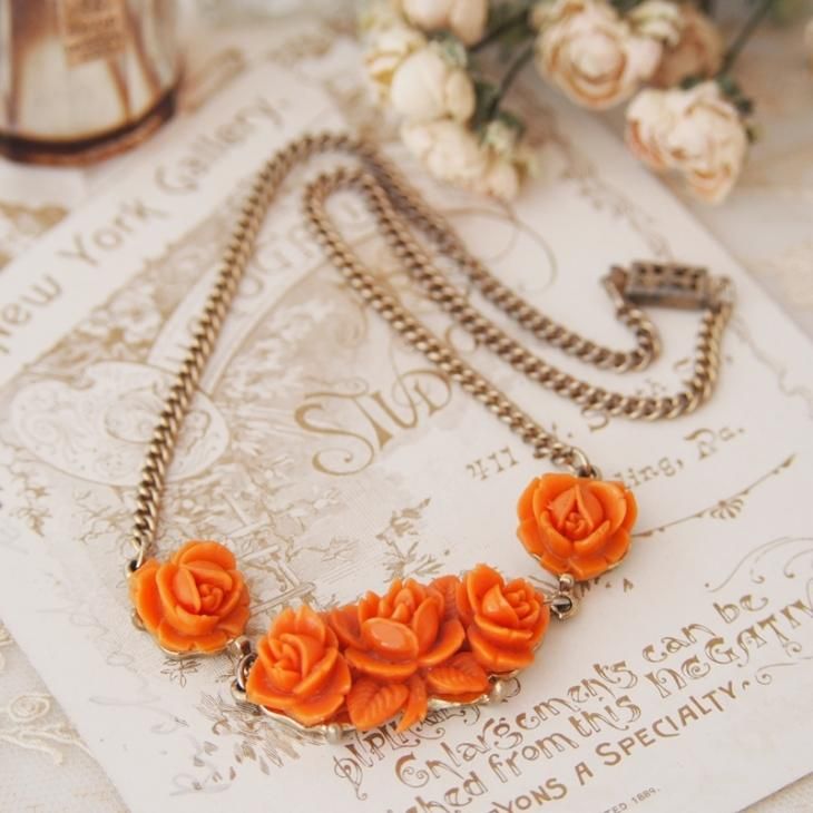 Unsigned Beauty ゴールドトーン オレンジコーラルカラー ローズ 薔薇