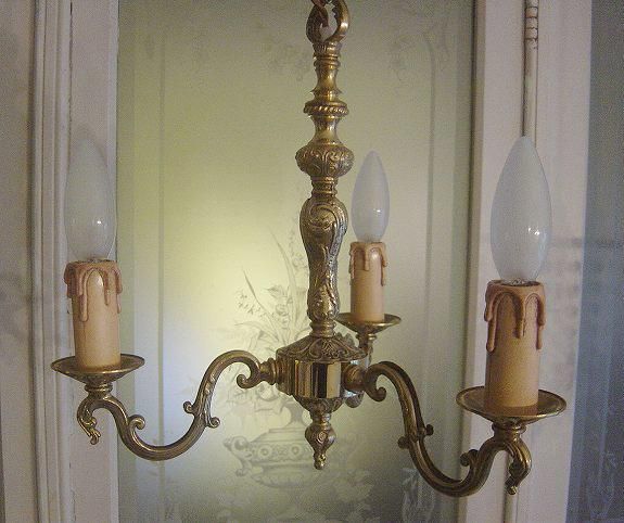 34. フランス アンティーク シャンデリア 3灯 キャンドル ブロンズ 34