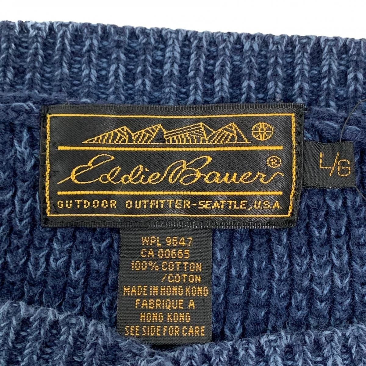 80s~90s Eddie Bauer Indigo Dyed Crew-Neck Cotton Knit 紺 L 黒タグ