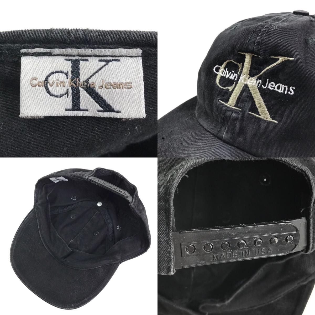 USA製 90s Calvin Klein Jeans Logo Cotton 6 Panel Cap 黒 カルバン