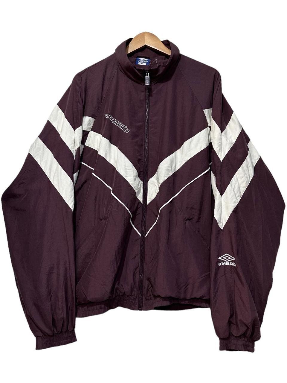 90s UMBRO Logo Nylon Jacket エンジ白 XL アンブロ ロゴ 切り替え