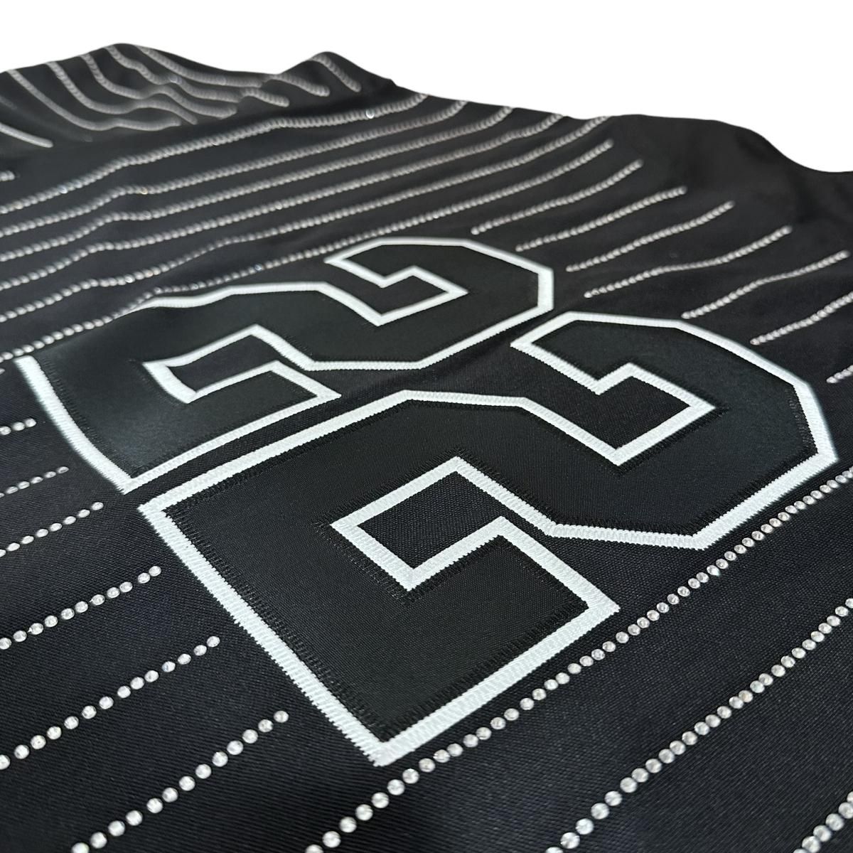 22SS SUPREME Rhinestone Stripe Baseball Jersey 黒 XL シュプリーム