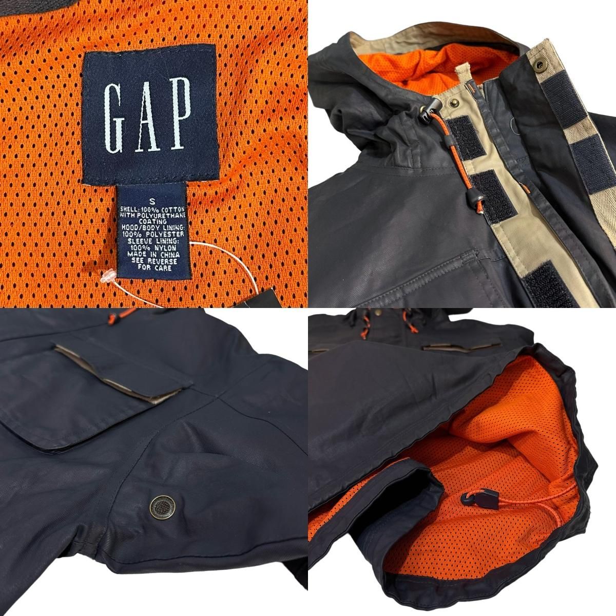 00s OLD GAP Coating Cotton Anorak Parka 紺オレンジ S オールド