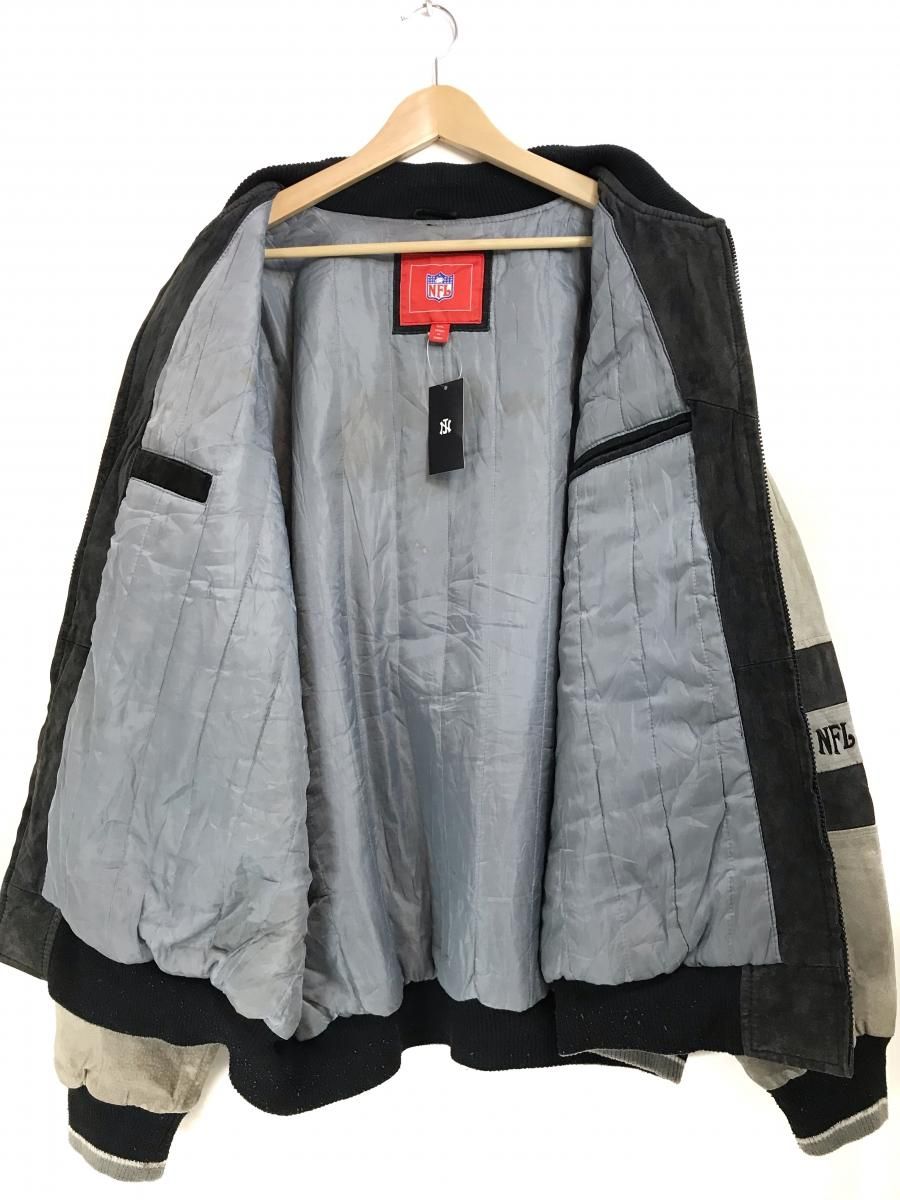 NFL OAKLAND RAIDERS Suede Leather Jacket 黒灰 XXL オークランド