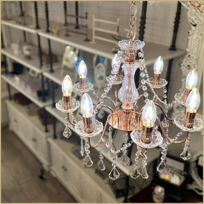 アンティーク調 シャンデリア ピンクゴールド 8灯 os-001-8-pg