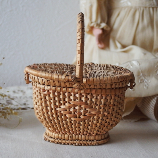 アンティーク バスケット パニエ | フランス 蓋付きのドールパニエ