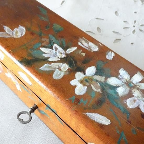 アンティーク 木箱 | フランス お花のペイント 木製グローブボックス