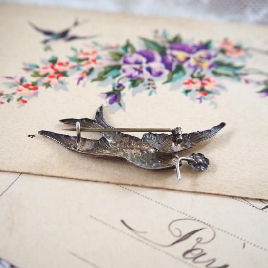 アンティーク ツバメのブローチ | フランス20世紀初頭 ツバメとお花の