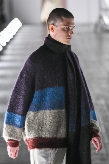 YOKE | MOHAIR BORDER CREWNECK SWEATER(PURPLE) | モヘアボーダー