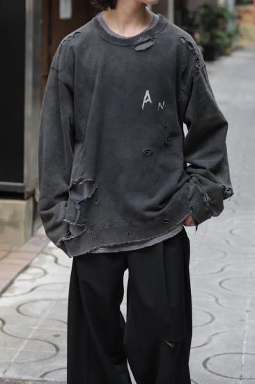 ANCELLM | アンセルム CRASH UNEVEN OVER SWEAT SHIRT(BLACK