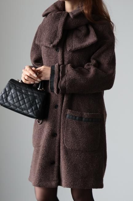 vintage】FENDI / FF logo boa coat (muffler set) - Madder vintage