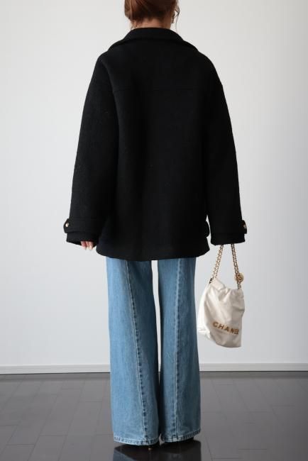 convertible collar double breasted wool midi coat / black - Madder