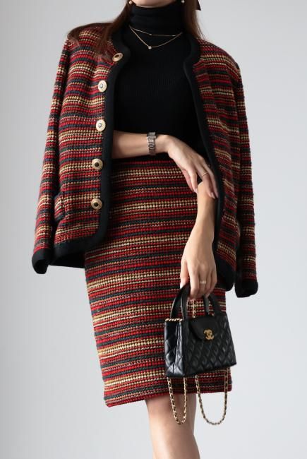 vintage】Yves Saint Laurent / gold retro button collarless knit