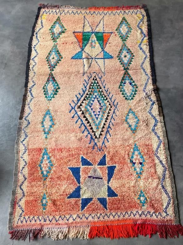 モロッコラグ「BOUJADブジャド」ヴィンテージRBJ002アプリコット、LL