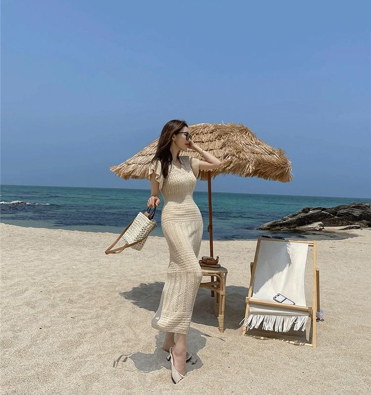 大人カジュアルなリゾートコーデ 涼しげサマーニットワンピース 3色