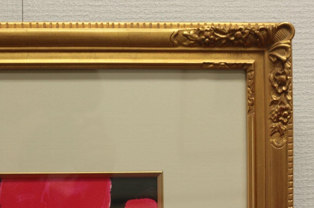 リトグラフ版画 ベルナール・カトラン｢赤いテーブルの上のアジサイと