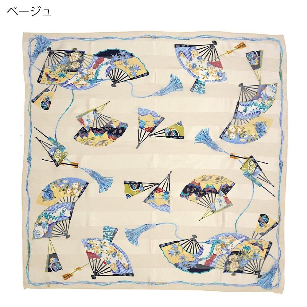 扇(CM7-274) 伝統横浜スカーフ 大判 シルクサテンストライプ スカーフ