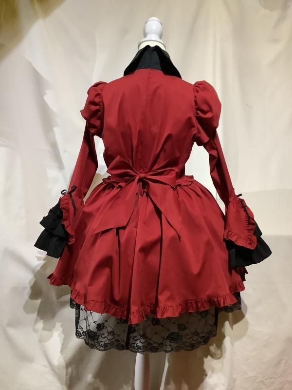 ブラウス＆スカートセットアップ風全身コーディネートワンピース：赤