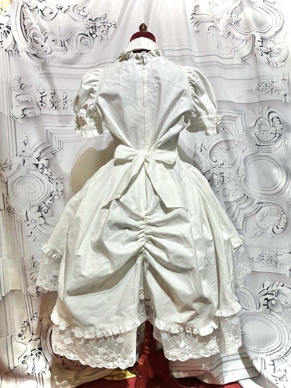 ◇受注商品◇別衿・姫袖付きドレスワンピース：白×白フリル - MARBLE