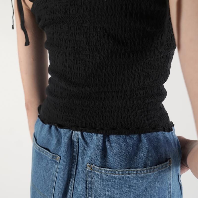 PHEENY] フィーニー Cotton shirring camisole(BLACK)