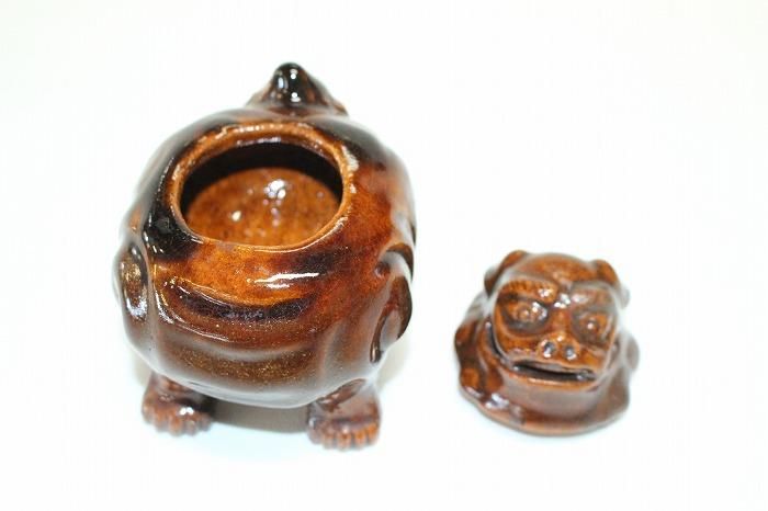 I-452大樋焼飴釉向獅子香炉 名工九代大樋長左衛門作 - 石川県金沢の