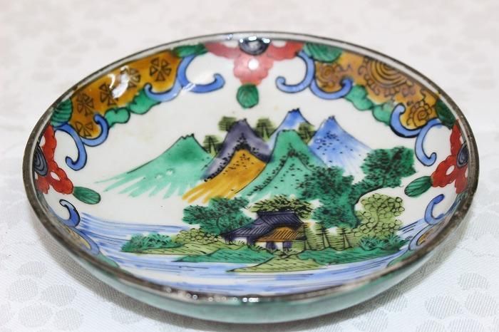 B-701九谷焼五彩染付山水文小皿バラ売 九谷印付 - 石川県金沢の骨董品