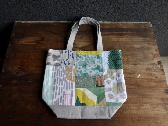 mina perhonen（ミナペルホネン）パッチワーク（緑・黄色系）トート
