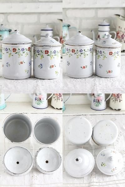 レア♡フランス アンティーク ホーロー 花柄 JAPY キャニスター 5個