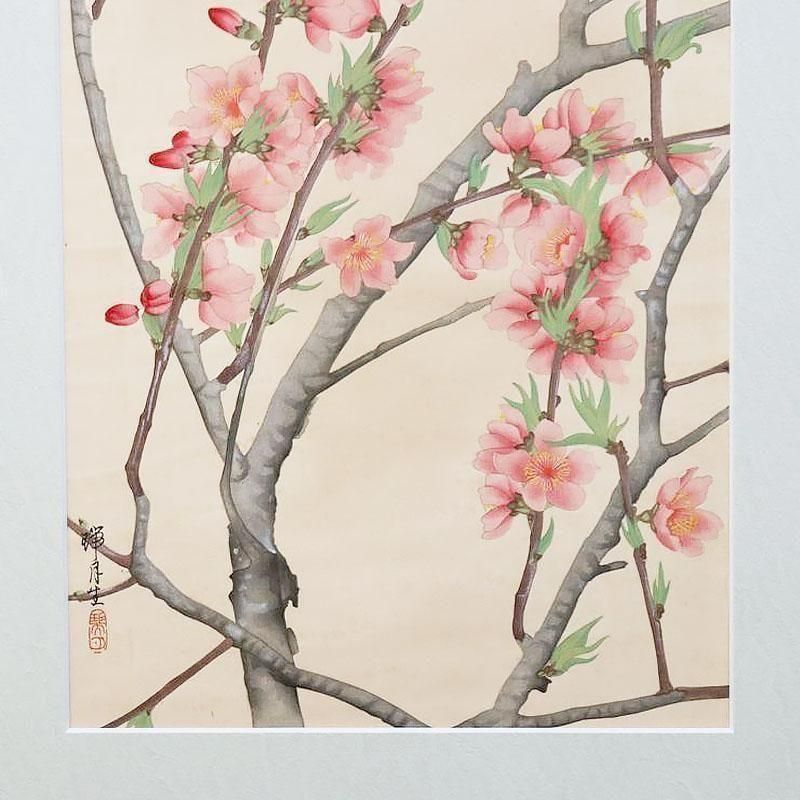 古版画 池田瑞月瑞月草花画譜 桃アンティーク 浮世絵ピンク桃 春アート