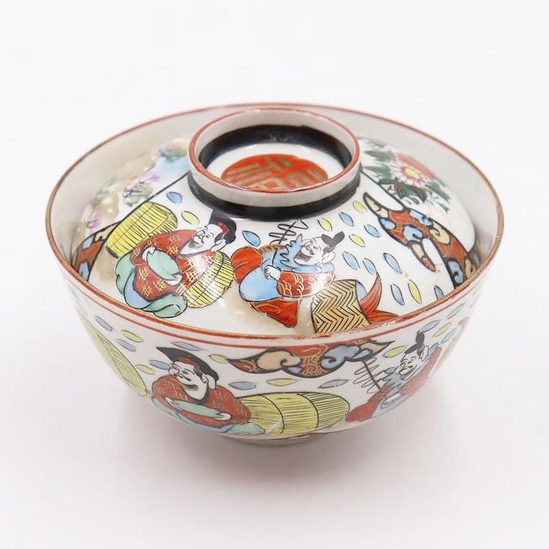 九谷焼 手描き色絵 蓋碗 大正アンティーク 和食器