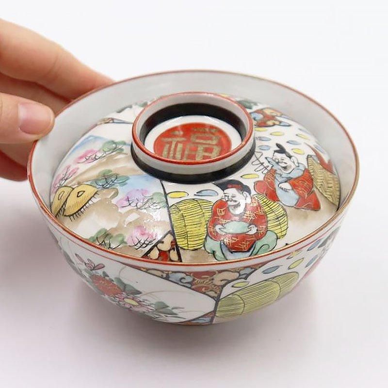 九谷焼 手描き色絵 蓋碗 大正アンティーク 和食器
