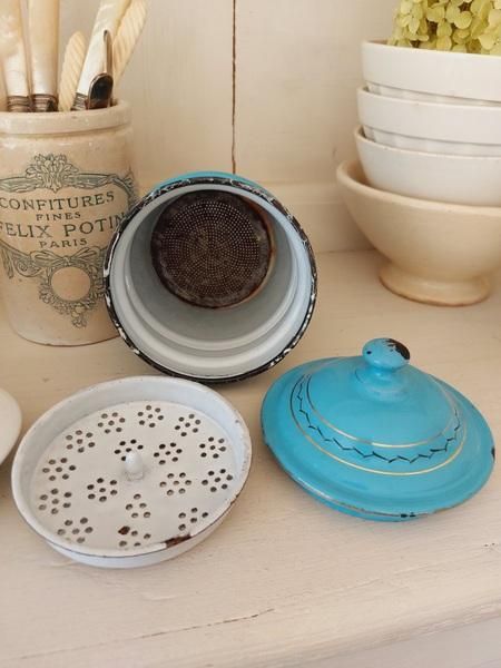 アンティークホーロー手描き朝顔柄ポット - アンティークモール