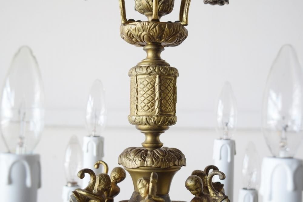 フランス製シャンデリア｜1920年代真鍮製 天使と花の彫刻