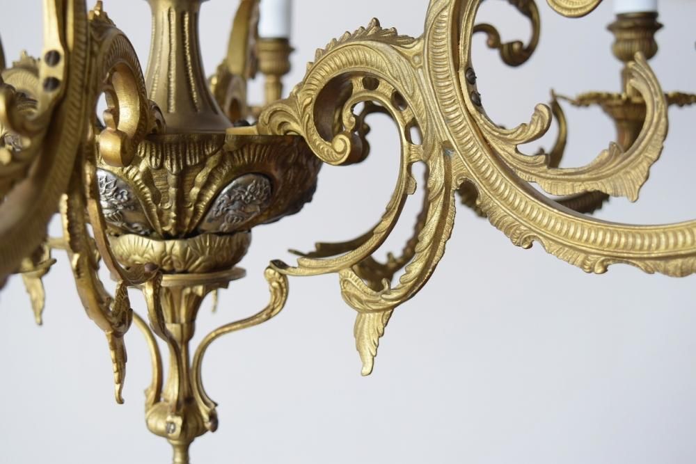 フランス製シャンデリア｜1920年代真鍮製 天使と花の彫刻