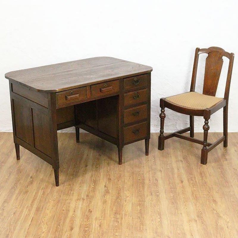 ヴィンテージ ケヤキ材 片袖机 大正昭和の木製デスク