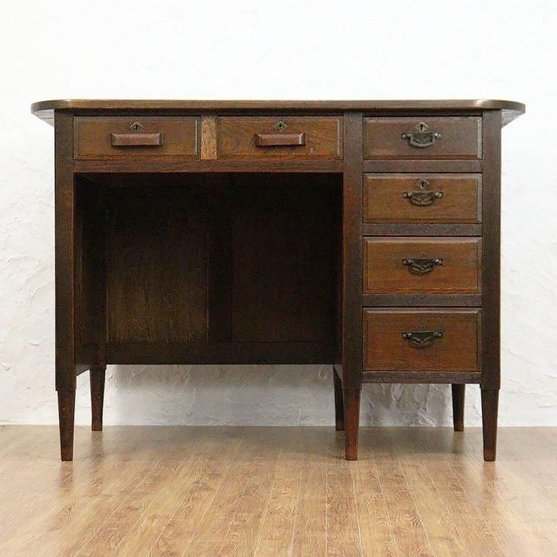 ヴィンテージ ケヤキ材 片袖机 大正昭和の木製デスク