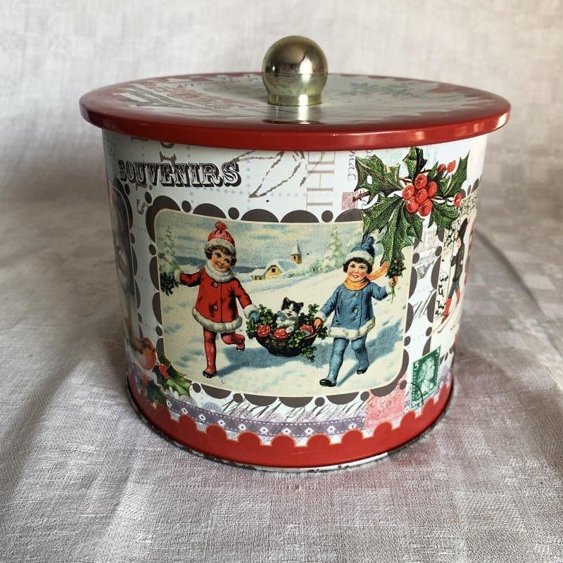 アンティーク TIN缶 クリスマス 雪遊び 子供 イラスト
