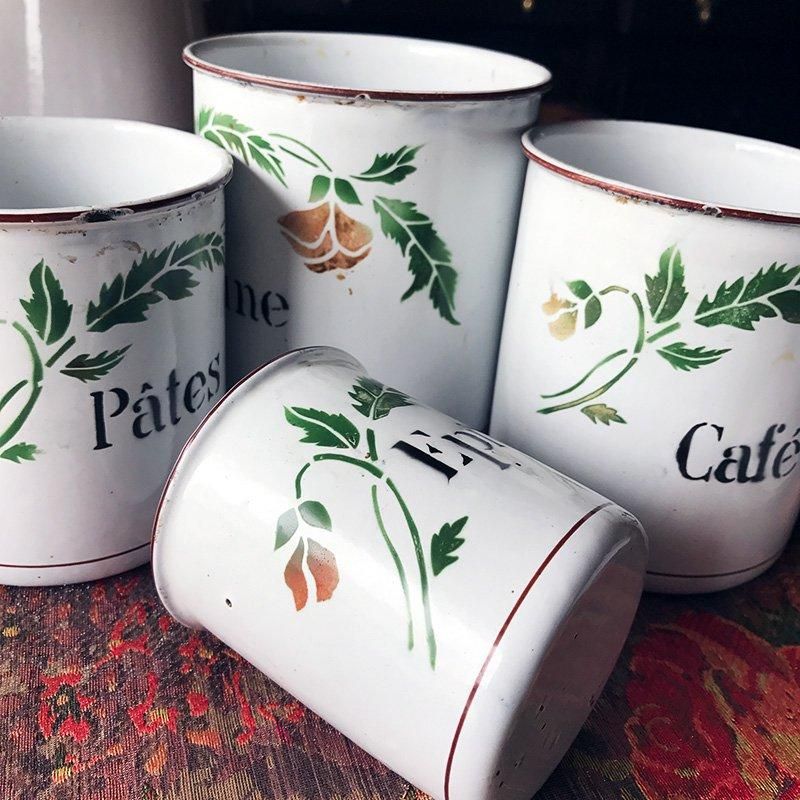 レア♡フランス アンティーク ホーロー 花柄 JAPY キャニスター 5個