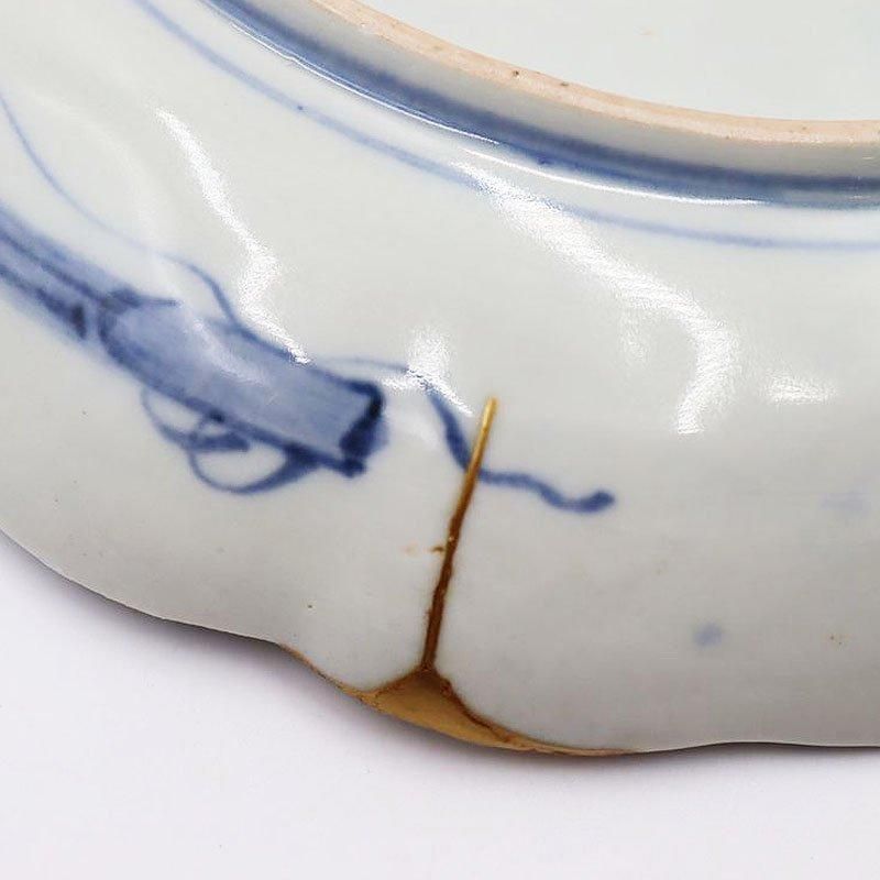 希少な明治時代の金継ぎ手描き中皿