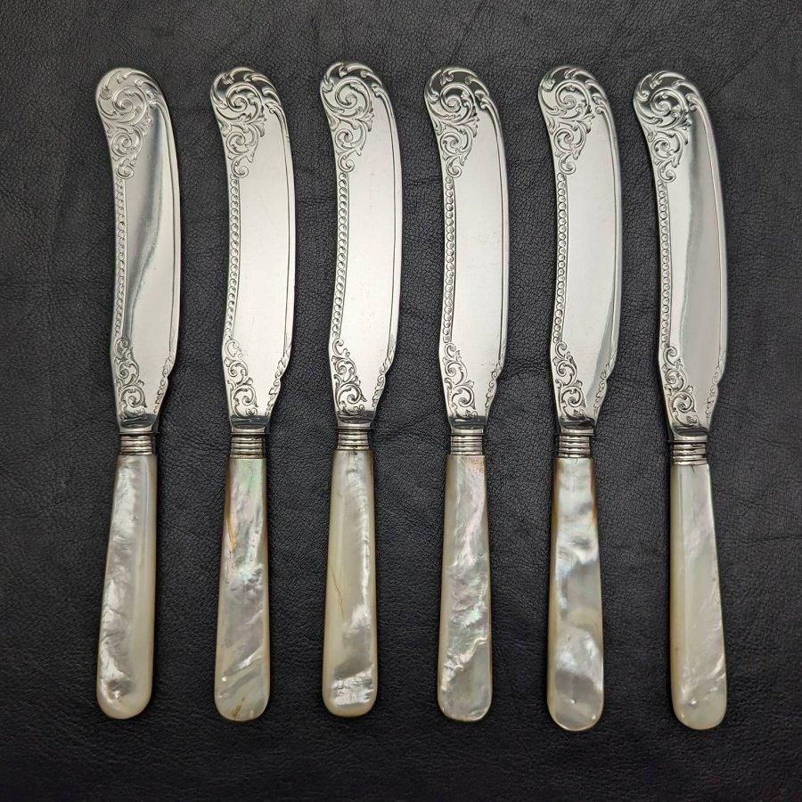 19世紀後半 英国アンティーク 白蝶貝ハンドル 純銀ブレード フィッシュ