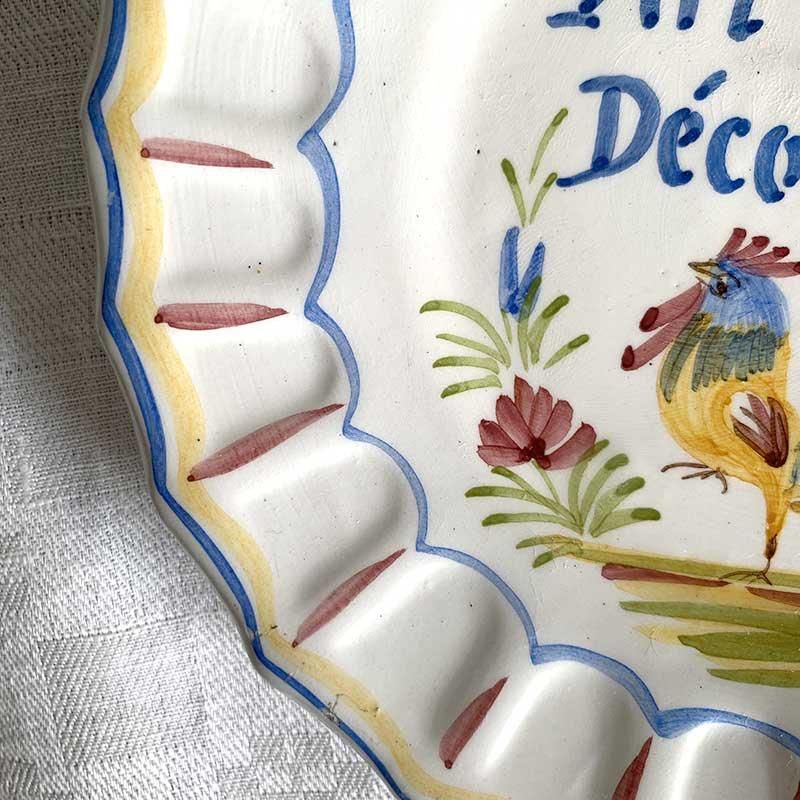 フランス製手描き鶏絵小皿壁掛け飾り皿