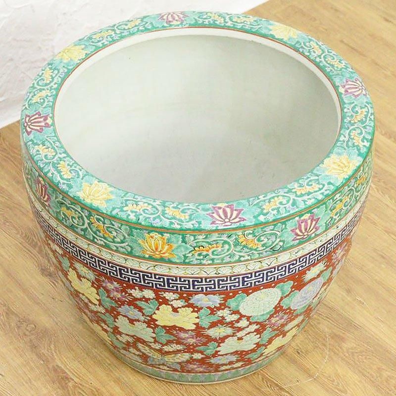 アンティーク 伊万里色絵十錦大火鉢カラフル鉢カバー